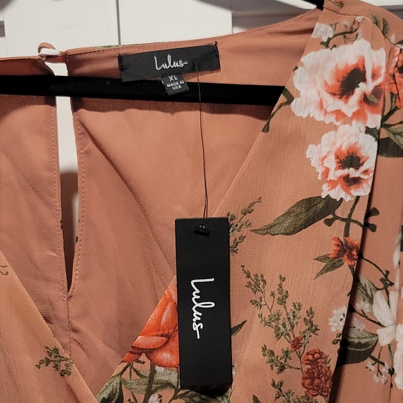 NWT LULU'S Mauve Floral Long Sleeve Faux-Wrap Mini Dress - Picture 6 of 7